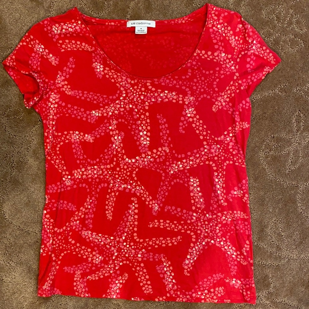 Red starfish print top